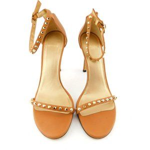 STUART WEITZMAN Studded Brown Leather Ankle Strap Sandal Pump Heels 8.5